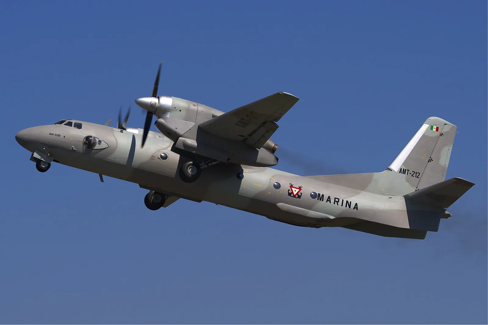 Mexican Navy Antonov An-32B takes off from Kyiv Zhulyany Airport