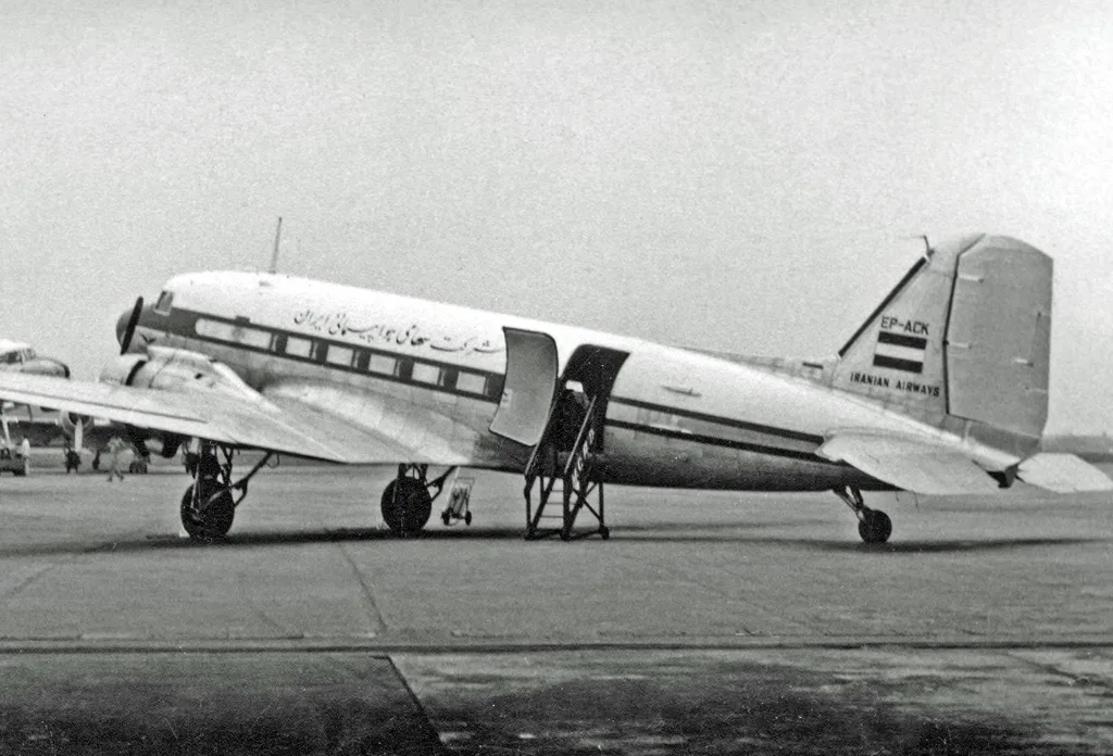 Doaglas C-47B (DC-3) of Iranian National Airways at Manchester Airport in 1954