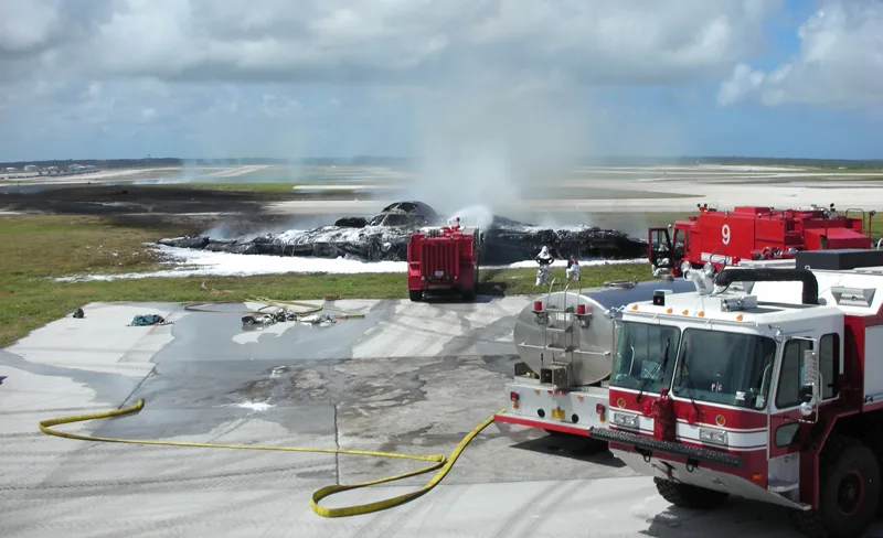 The crashed B-2 at Guam